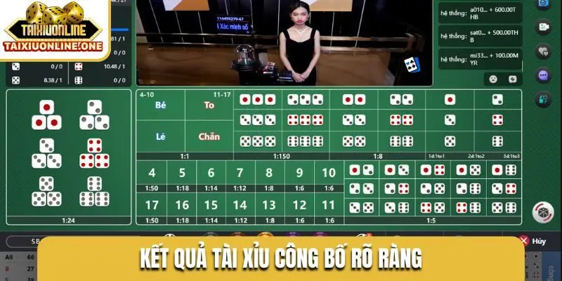 Kết quả tài xỉu công bố rõ ràng